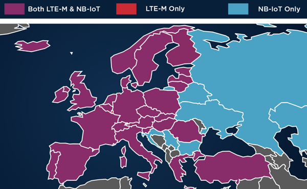 Availability of LTE-M and NB-IoT in Europe.