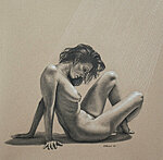 &quot;Limelight&quot; Charcoal and chalk on toned paper, 47,5x47,5 cm. SOLD.