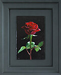 &quot;Punane roos&quot; Õli masoniidil, 12,7x19,8 cm (27x33,6 cm koos raamiga) Ma maalin lilli väga harva, aga kui ma maalin, siis olgu see juba punane roos mustal taustal. Lisaks maalile valmistasin seekord ise ka sellele sobiva raami. Broneeritud.