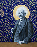 &quot;See on suhteline&quot; Õli lõuendil, 80x100 cm. Einstein oli mees, kes teadis nii mõndagi aja ja ruumi painutamisest. MÜÜDUD Tartu kunstioksjonil.