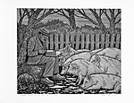 The shepherd preaches to the pigs about equality _ Linocut 45 x 55 cm _ 2019 PrintRun/50
