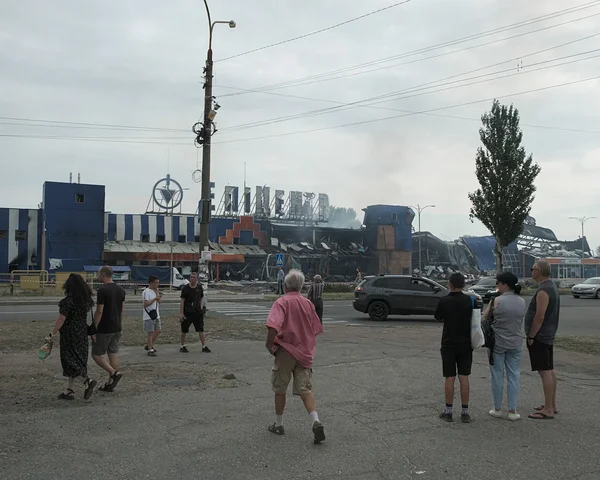 Mykyta Bezus, Russian Attack on the Epicentr Hypermarket, 2025. Digital photography. Kamianske, Ukraine