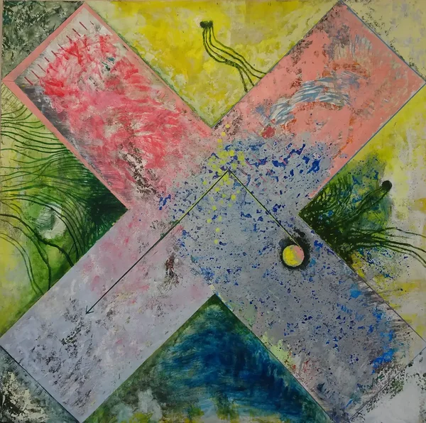Ristpiste 14 õli vineer 152,5x152,5 cm 2024
