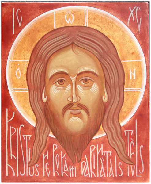 Kristus &quot;Ne-rokām-darinātais&quot; tēls. Ikona gleznota ar Latvijas pigmentiem. Par to vairāk sadaļā - Projekti (13,5 x 17 cm)  