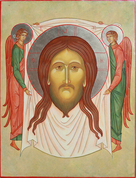 Kristus &quot;Ne-rokām-darinātais&quot; tēls ar eņģeļiem (21 x 27,5 cm)  