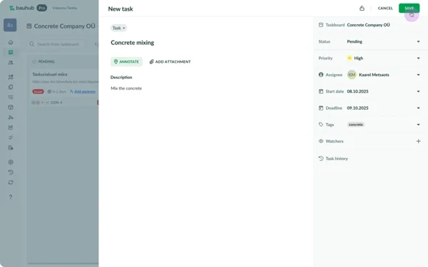 Task modal