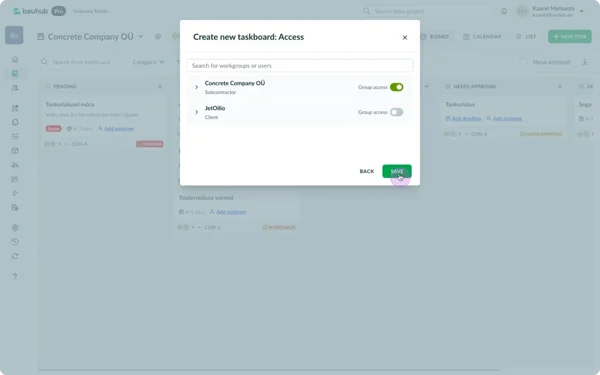 Create taskboard select user groups