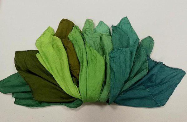 natural green- yellow shades over-dyed with natural indigo