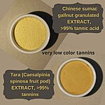 Clear tannins - could be used as mordants for cellulose fibers or as dyes (with iron mordant they produce purplish gray to almost black shades)