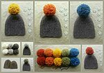 Natural wool benies. pom poms dyed with rainbow kit.