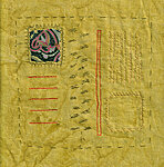 stitching 4 - a souvenir, sashiko thread & cotton swatch on inked canvas