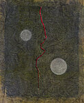 stitching 7 - red river, sashiko thread on inked canvas, 21x26cm