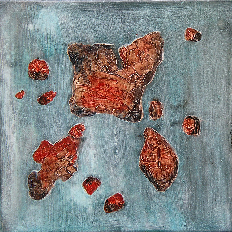 tales from the riverbed I/cold   (mixed media on canvas, 20x20cm)   £175 or £390 for set of three