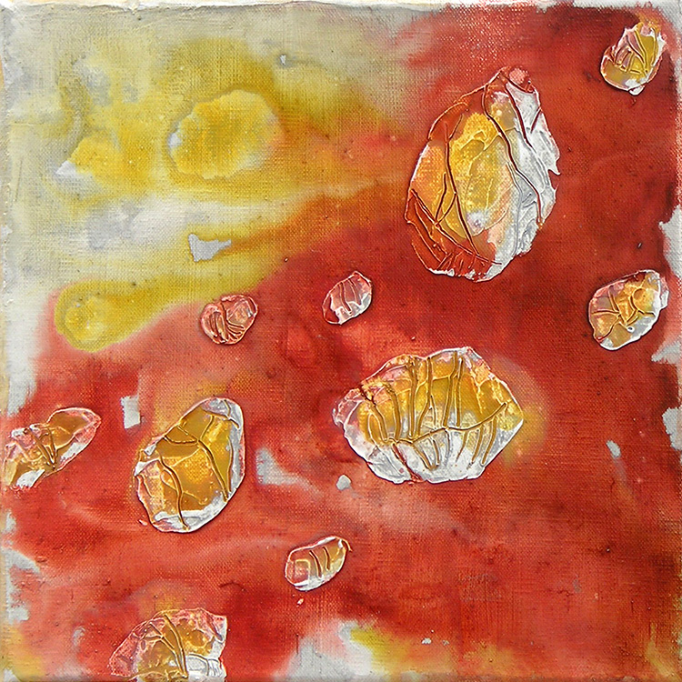 tales from the riverbed V/hot  (mixed media on canvas, 20x20cm)   £175 or £390 for set of three