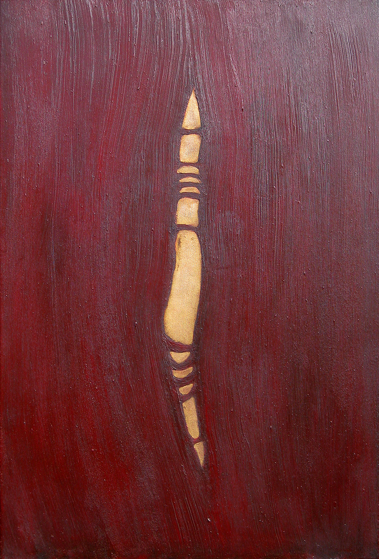the faultlines are showing  (oil paint and metal leaf on canvas)   60x90cm   £450