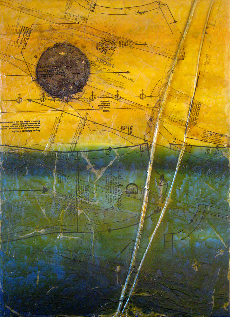 uncharted territory  (oil paint, collage and resin on canvas)  50x70cm  £450