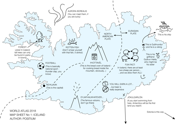 Day 28 (Topic: funny): Last year, one of our colleagues moved to Iceland to continue her studies. The team made her a #map so that she could safely navigate the new country and find her way home. 