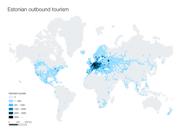 Day 4 (Topic: hexagons): Map of outbound tourists from Estonia.