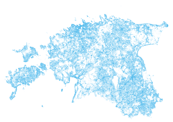 Day 5 (Topic: raster): locations of buildings in Estonia (in 2017) depicted by address points (Data: Estonian Land Board address database)