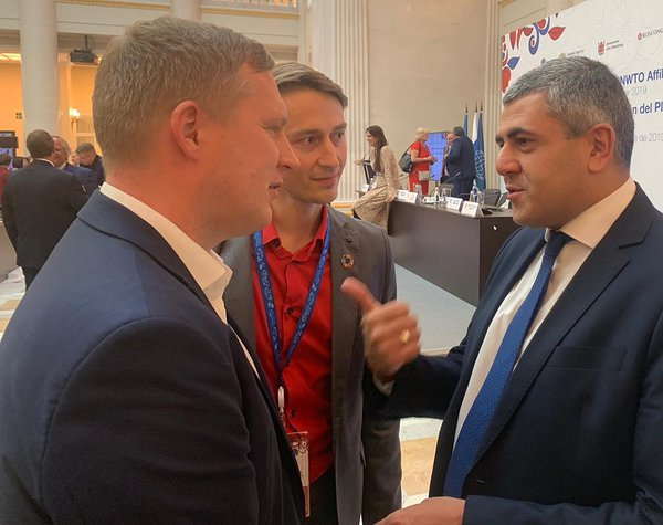 Positium’s Erki Saluveer, CEO (left), and Siim Esko, Head of Sales (middle), meeting Zurab Pololikashvili, the Secretary-General of the UN World Tourism Organization (right)