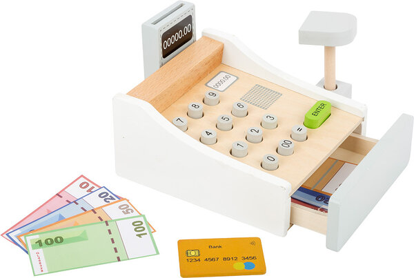 11099 puidust 15 osaline kassaaparaadi komplekt 3 aastasele lapsele paberraha skänner pangakaart mustbe ee (2)