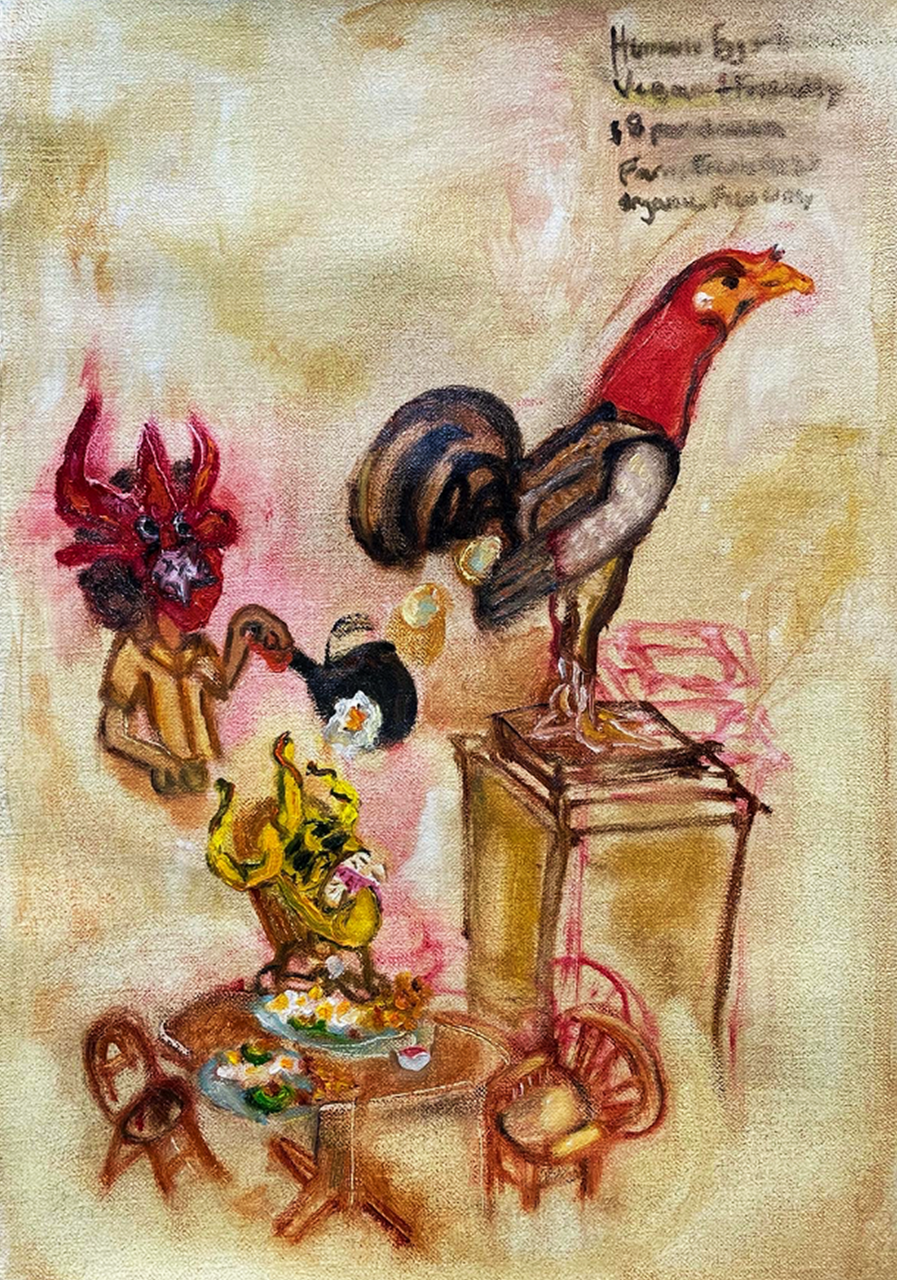 To Have & To Hold, To Fry & To Fold | Oil on loose linen, 15x19in, 2022
