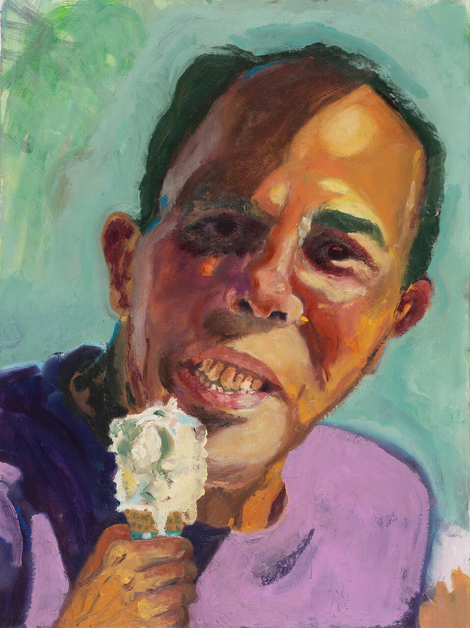 Portrait of Father with ice cream cone | Oil on canvas, 18x24 in, 2020 | Private collection of Kelli Scott Kelley