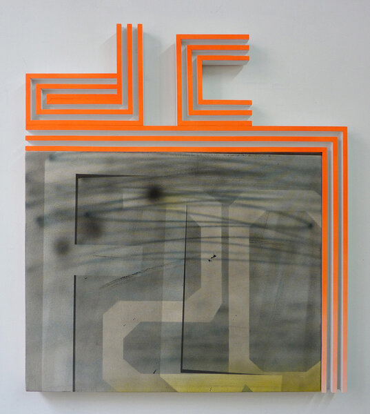 DC20, 2010, acrylic on canvas, wood and enamel artist&#x27;s frame, 35 3/4 x 31 1/4 inches