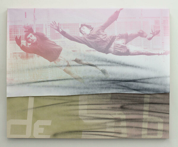 De Stab, 2014, acrylic on canvas, inkjet print on vinyl, 48 x 60 inches