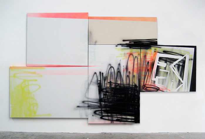 Freshkills, 2009, acrylic on five canvases, 92 x 160 inches