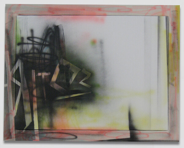 Sotire, 2009, acrylic on canvas, acrylic on canvas over wood artist&#x27;s frame, 43 1/2 x 55 1/2 inches