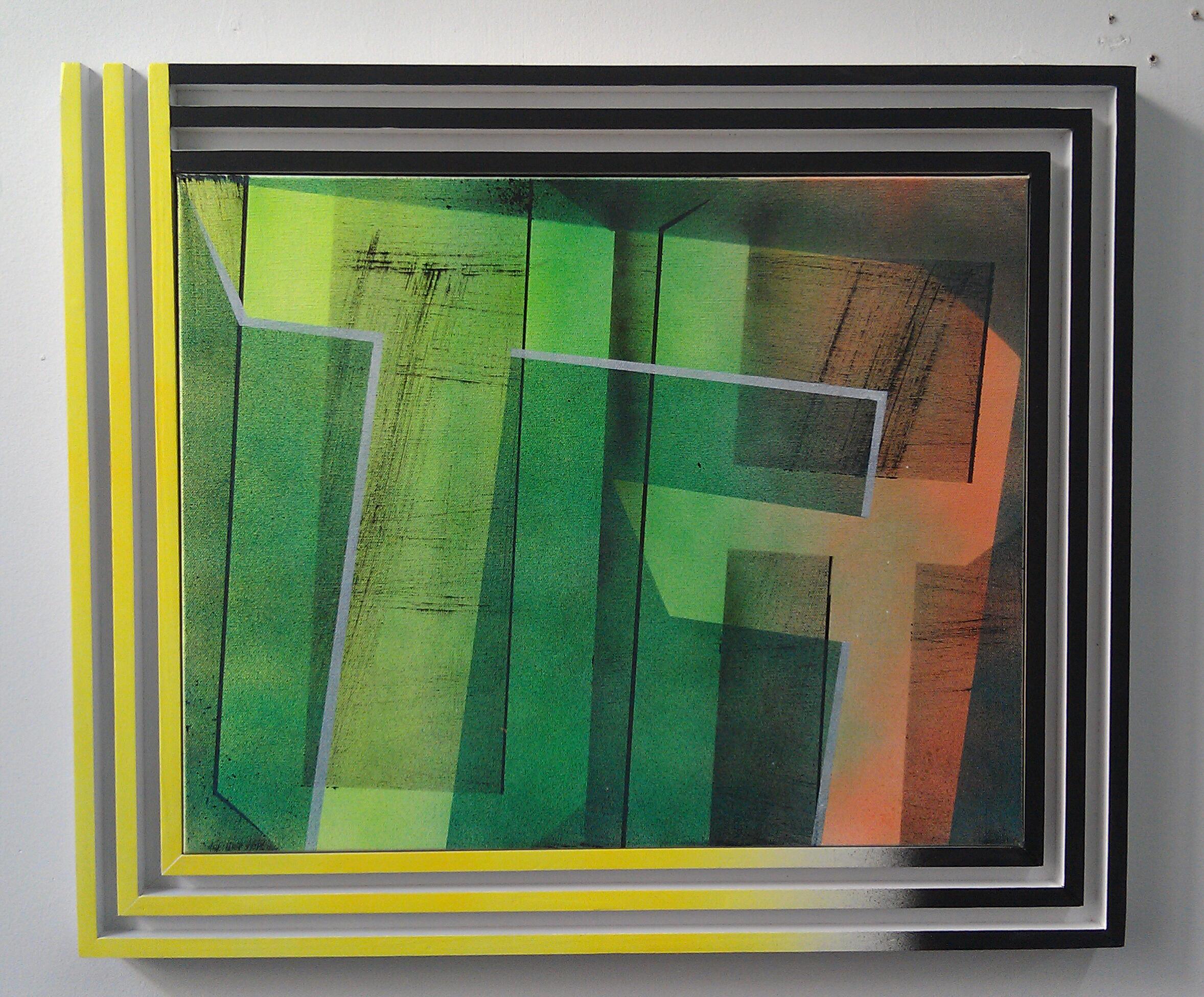 Rute, 2011, acrylic on canvas, wood and enamel artist&#x27;s frame, 21 x 25 1/2 inches