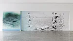 Green Brigade, 2013, acrylic on canvas, wood and enamel artist’s frame, inkjet print on vinyl, 75 x 256 inches