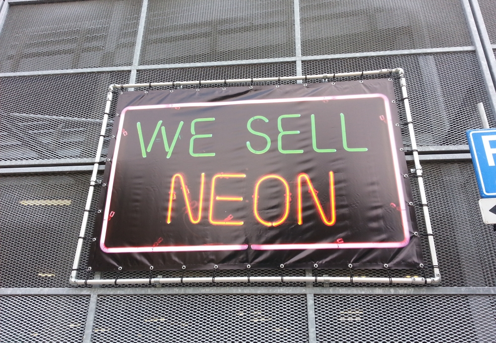 &quot;We Sell Neon,&quot; UV print on vinyl, steel frame