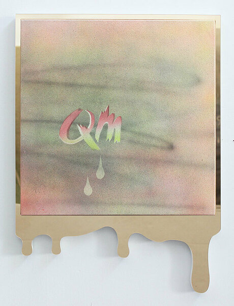QM, 2015, acrylic on canvas, plexiglas and PVC artist&#x27;s frame, 25 3/4 x 19 inches