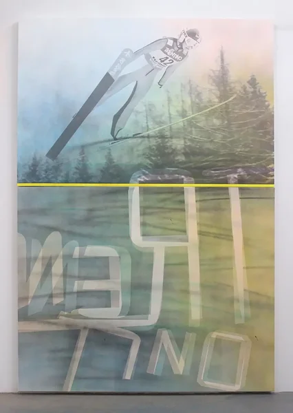 Trentino (Sarah Hendrickson), 2015, inkjet and acrylic on canvas, plexiglas, PVC, 98.75 x 68 inches