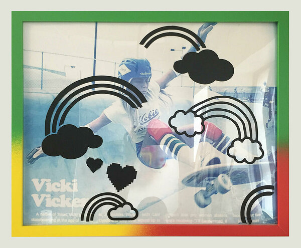 Vicki Vickers with Rainbows, 2016, inkjet print, cut vinyl, artist&#x27;s frame, 17 1/2 x 21 1/4 inches