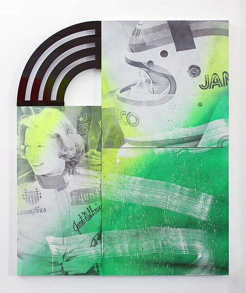 Janet Guthrie, 2017, acrylic and inkjet on canvas, dibond, 72 x 60 inches