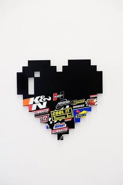 Racing Heart (Sunoco), 2017, vintage decals on dibond, 24 x 26 inches
