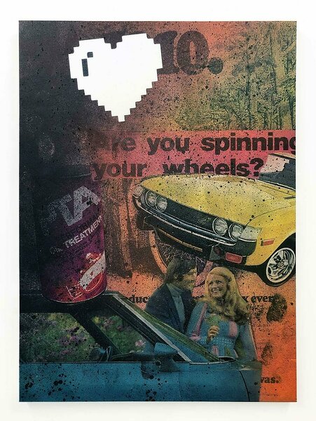 Are You Spinning Your Wheels?, 2019, inkjet and acrylic on canvas, men&#x27;s fingerprints, 55 x 40 inches