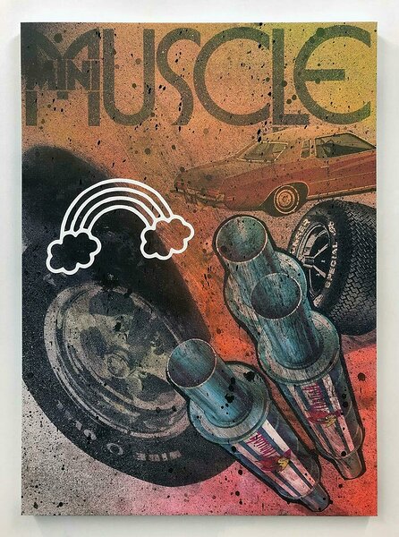 Mini Muscle, 2019, inkjet and acrylic on canvas, men&#x27;s fingerprints, 55 x 40 inches