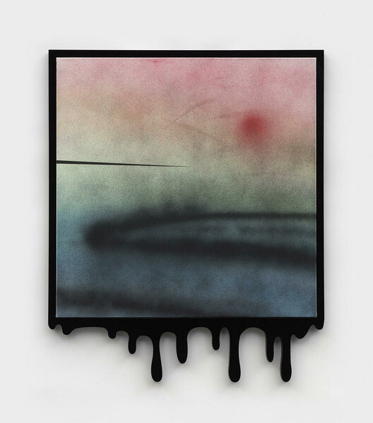 Sunrise (dripping), 2022, acrylic on canvas, plexiglas and PVC frame, 23 x 19 inches