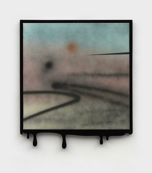 Sunset (dripping), 2022, acrylic on canvas, plexiglas and PVC frame, 23 x 19 inches