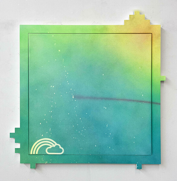 Bildpunkt (Cloud + Rainbow), 2023,acrylic on canvas, PVC, 31 1/2 x 30 1/2 inches