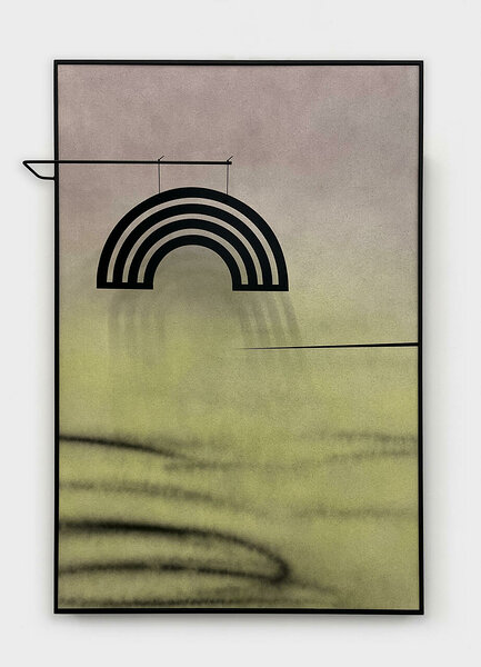 End of Rainbows (After Calder), 2023, acrylic on canvas, wood frame, steel, nylon rope, dibond, 73 1/4 x 52 1/4 