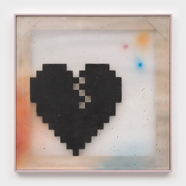 Overcast (Blush with Broken Heart), 2024, alkyd on vinyl, wood, enamel, 41 x 41 inches