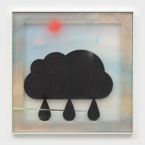 Overcast (Sky with Raincloud), 2024, alkyd on vinyl, wood, enamel, 41 x 41 inches