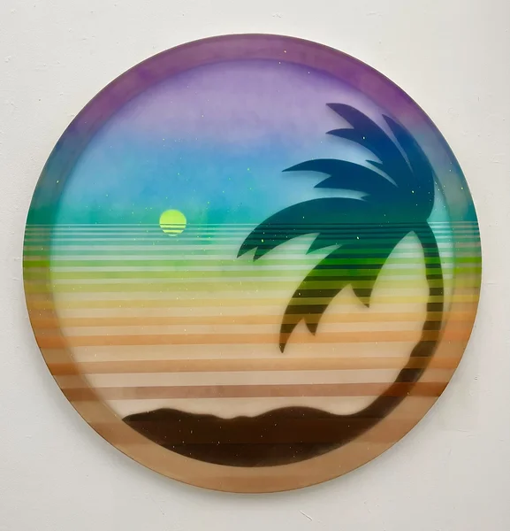 Evening Blur (Full Spectrum), 2025, alkyd on vinyl, wood, 48 inches diameter