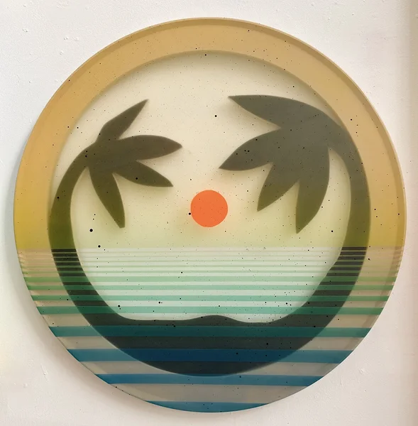 Key Largo (blue), 2025, alkyd on vinyl, wood, 30 inches diameter