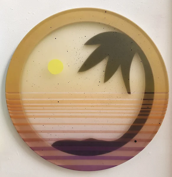 Key Largo (pink), 2025, alkyd on vinyl, wood, 30 inches diameter
